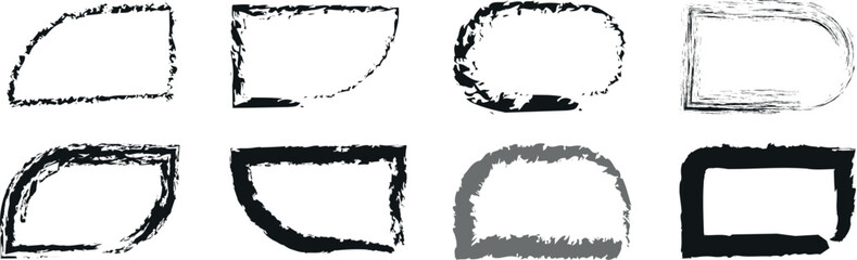 Freehand Drawn Rectangle and Square Frames – Black Brush Outline Variations for Graphic Design and Illustration Use

