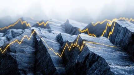 Abstract Mountain Landscape with Financial Trend Overlay Design