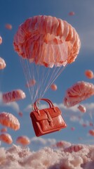 parachute deployed from wallet as it falls toward ground conceptual illustration of financial protection side copy space