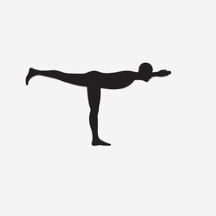 A challenging balancing pose creating a perfect 'T' shape with the body. The silhouette should be a single, straight, horizontal line from the extended heel to the fingertips, balanced on one standing