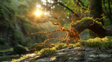 3d rendering of an isolated biological neuron cell for scientific visualization and study