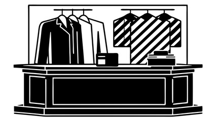 Stylish vector illustration of a clothing retail counter displaying garments, ideal for fashion marketing and store design