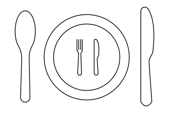 Tablespoon,Table knife,Fork And Plate Dinner Set Vector Illustration