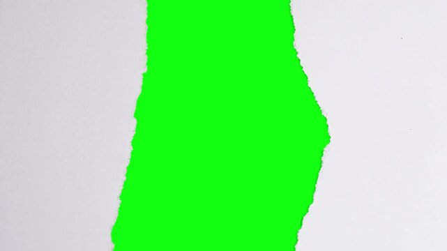 torn paper on green screen, trendy paper transition for video editing, title, etc. 4k paper footage.