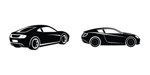 Modern Look at a Sleek Sports Car Drifting in Three-Quarter Rear View Silhouette on White Background