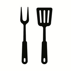 very simple flat and single minimalist Grilling Utensils Silhouettes in black on a white background