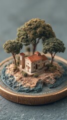 miniature house placed on large coin with trees around symbolizing retirement lifestyle planning