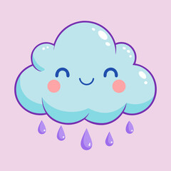 Cute cartoon cloud with rain drops illustration