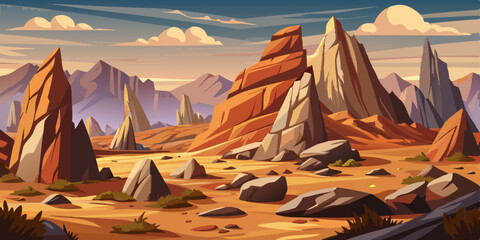Dramatic desert landscape with majestic rock formations © Najmul Design Hub