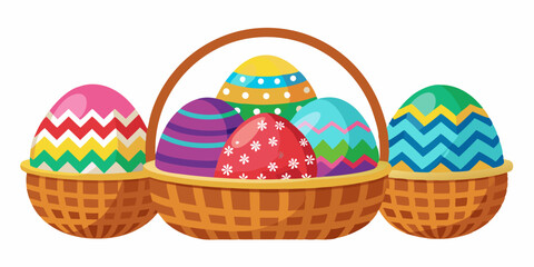 Colorful easter eggs in woven basket illustration