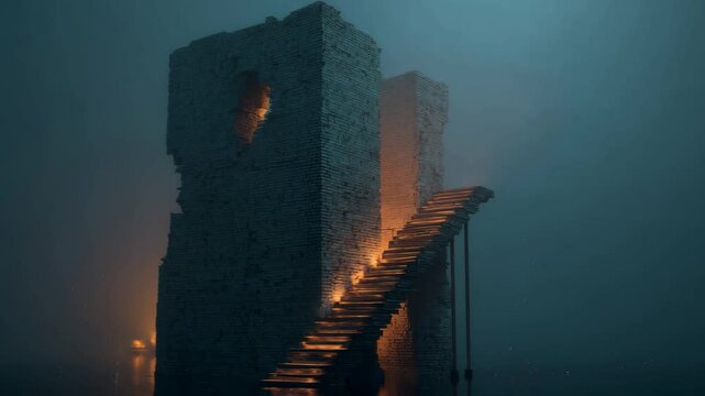 Fantasy Tower with Floating Spiral Stairs
