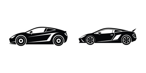 Symbol of a Stunning Sports Car Charging Ahead in Side View Flat Silhouette on White Background