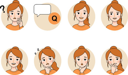 Woman with Various Emotions - Expressions and Thinking Concept Vector Woman, Emotions, Expressions, Thinking, Concept Vector, Character

