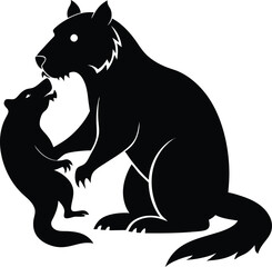 Black Silhouette of Bears: Mother and Cub Illustration, Wildlife Art, Vector Image