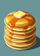 Delicious stack of pancakes with syrup and butter