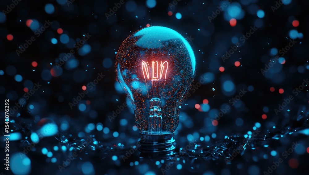 Poster glowing light bulb with text 