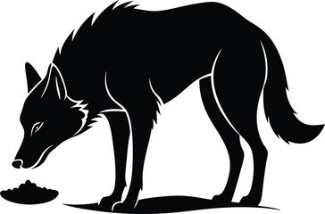 Black Silhouette of a Coyote Sniffing Food, Vector Illustration, Wildlife Animal Art