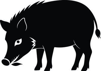 Black Silhouette of Wild Boar Vector Illustration, Animal Clipart, Wildlife Graphic Design