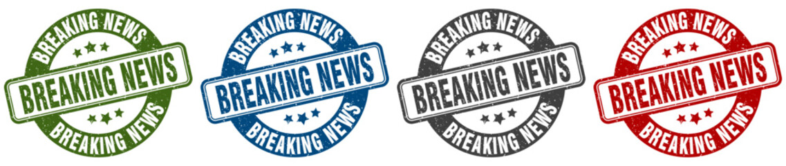 breaking news stamp. breaking news round stamp set isolated on white background