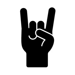 very simple flat and single minimalist Rock and Roll Hand Silhouettes in black on a white background