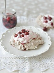 Juicy  savoury cheese, and hearty dessert with red cerry