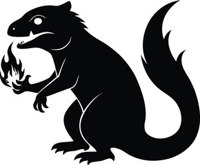 Black Squirrel Holding Fire Clipart Vector Illustration Graphic Design Animal Logo Mascot