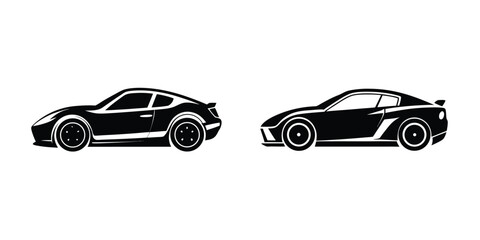 Racing Sports Car Profile View Drifting Around Corner Silhouette on White Background