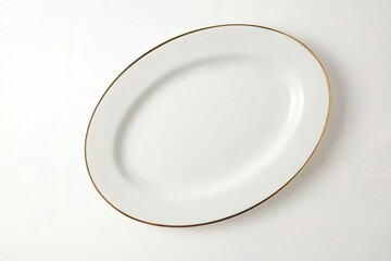 White oval ceramic plate on white background