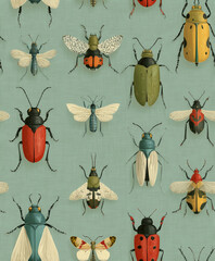 Vintage Insects Seamless Texture Pattern - Perfect Repeat	
