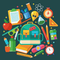 School supplies on a chalkboard background illustration