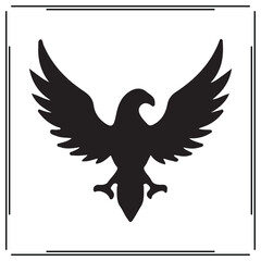 Eagle Silhouette Logo – Black Flying Eagle with Spread Wings Isolated on White Background – Bold Bird Symbol, Vintage Heraldic Emblem, Wildlife Graphic for Design Use

