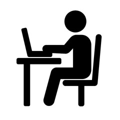 very simple flat and single minimalist Man Working on Computer Silhouettes in black on a white background