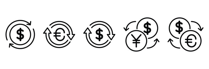 Currency exchange financial transaction international transfer money rotation arrows banking trade icon global economy finance vector illustration.