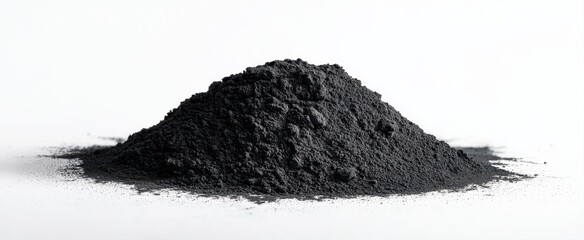 Fototapeta premium The heap of fine black powder on a clean white background.