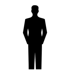 a black silhouette of a man in a suit standing straight, isolated on white background, vector illustration