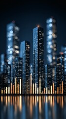 stylized abstract city made of finance app icons and analytics bars futuristic digital economy concept