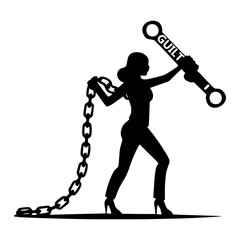 a silhouette of a woman breaking free from the chains of guilt and emotional burden, finding her strength.
