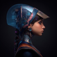 A vibrant future a warrior embodies a blend of ancient Andean culture and cutting edge technology