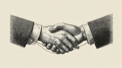 Hands reach out to each other. Handshake. Halftone retro hands. Paper cutout elements. Trendy vintage newspaper parts. Hands tied with thread. Shaking hands. Make a deal. Successful agreement