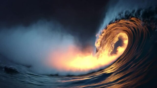 Molten Ocean Wave in Dramatic Lighting
