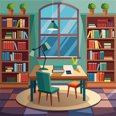 Vector of a Quiet Study Corner in the Library – Peaceful and Focused Learning Space