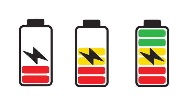 Battery Level Indicators Low Medium High Energy Power Charge Status Icons