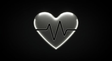 Heart Icon with Ekg on Black Background