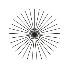 Sunburst element, radial stripes icon. Ray beams, burst. Spokes with radiating stripes grid. Sun star rays template. Radial circle radiation lines. Outline abstract graphic pattern. Circular lines.