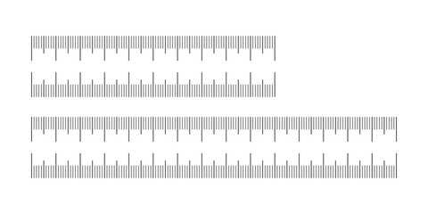 Set of measuring charts with 10, 15 centimeters. Ruler scale pattern. Length measurement math, distance, height, sewing tool template.