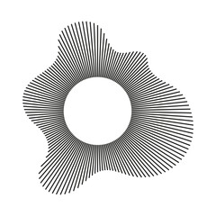 Circular wave. Sound circle lines. Sound ring. Radial wavy frame pattern. Radial rays. Wavy design simple element. Equalizer logotype, radial spectrum. Voice flat symbol. Depicting audio music icon.