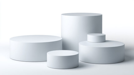Cylindrical podium of different sizes, round podium, stage. Vector 3D podium isolated on transparent background