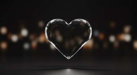 Glass Heart Floating with Bokeh Background