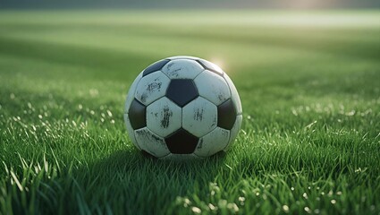 Fototapeta premium Soccer Ball Football on Grass Field Sports activity game