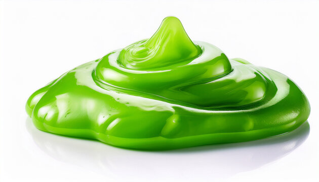 practical joke splash funny toy and slime splatter concept with a neon green blob of mucus or goo isolated on white background with a clip path cutout